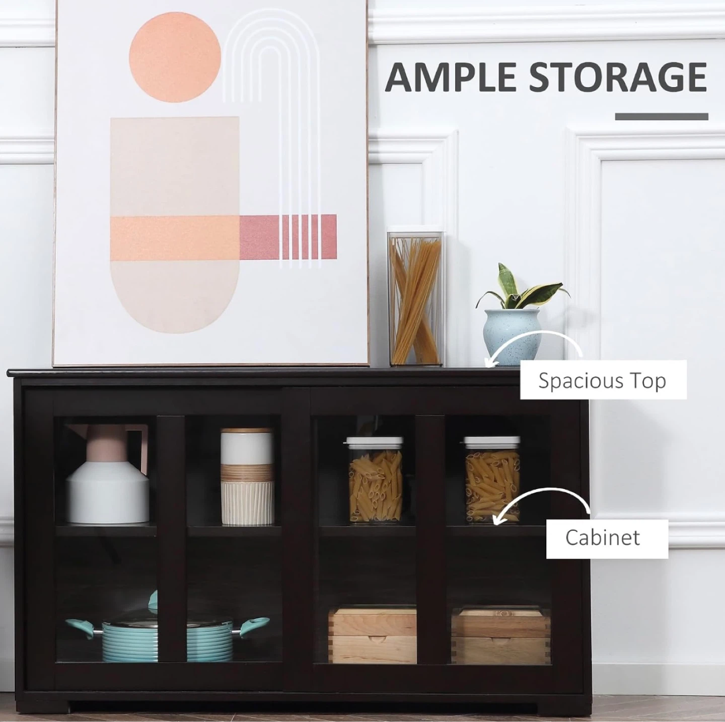 Dark Brown Sliding Door Storage Cabinet - photo 5