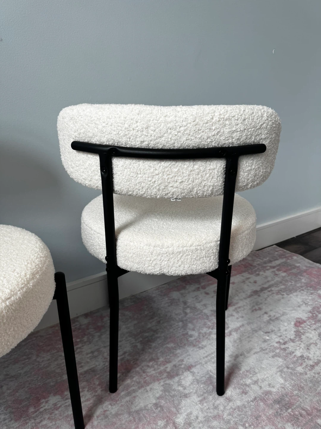 Two Cream Boucle Chairs with Black Metal Frames - photo 5