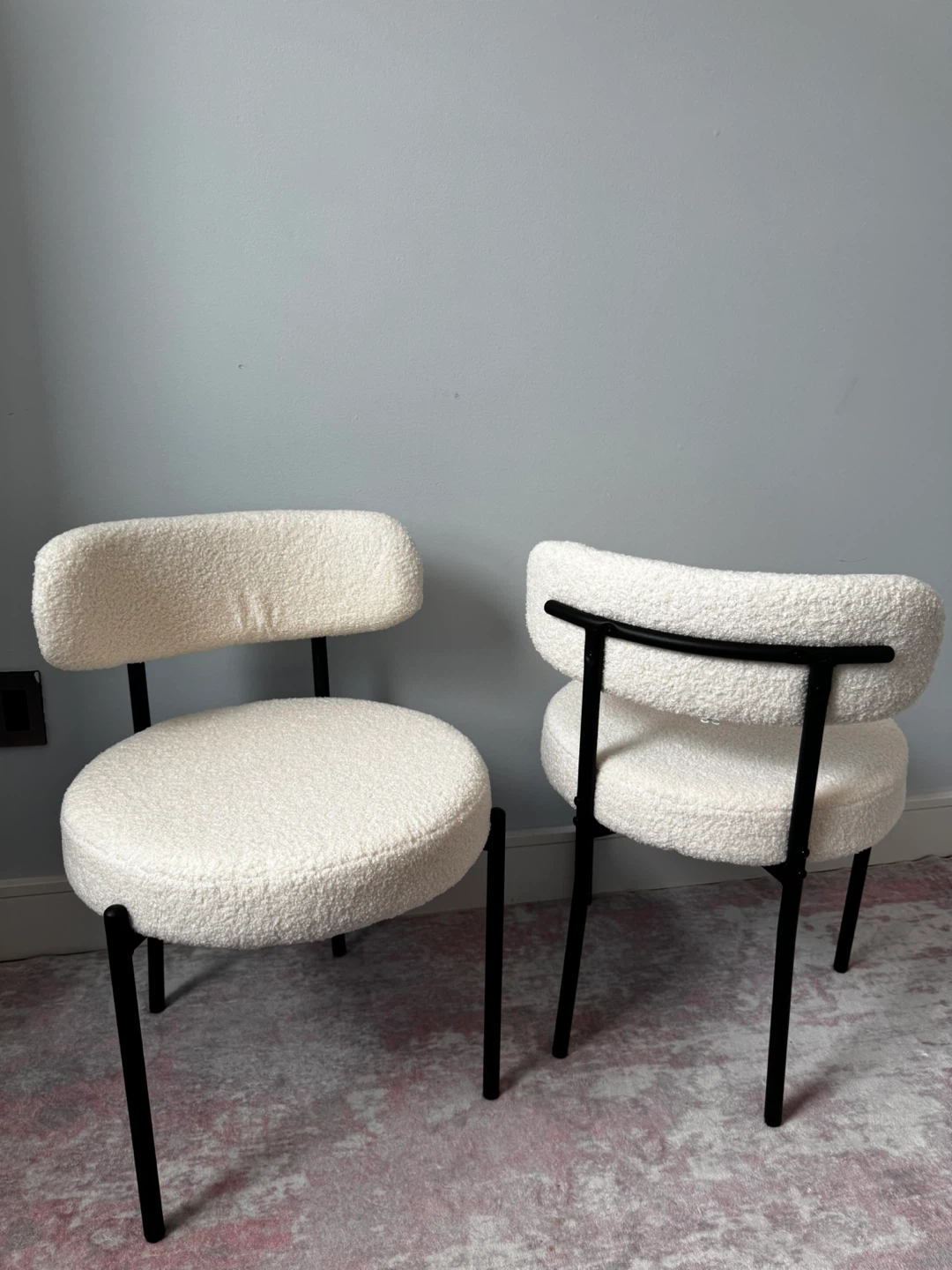Two Cream Boucle Chairs with Black Metal Frames - photo 4