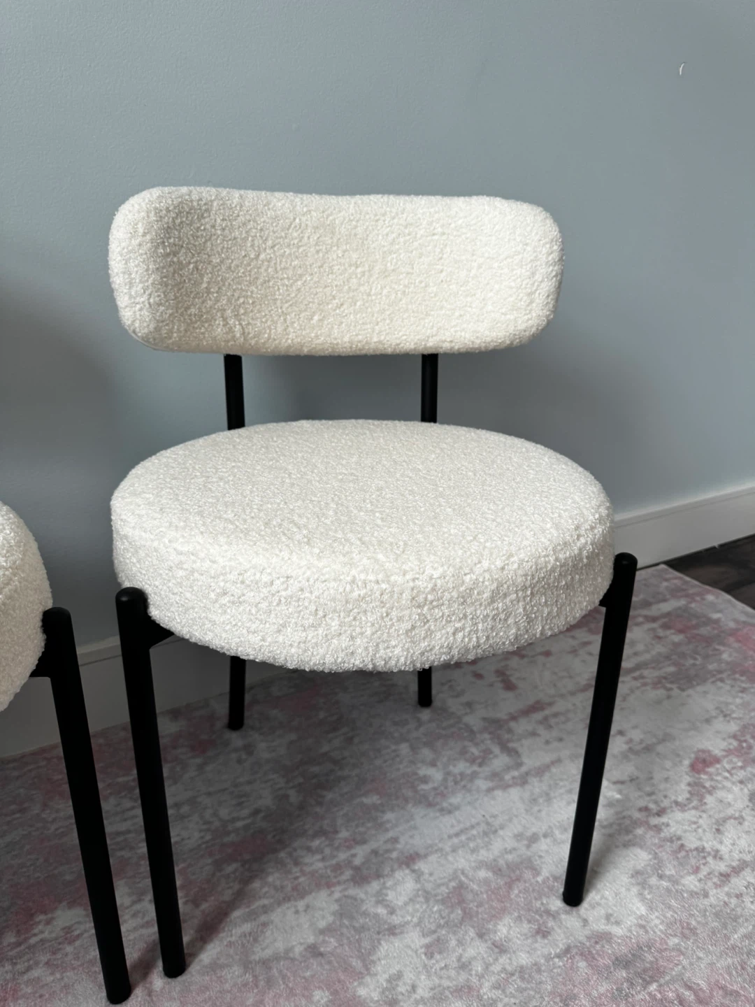 Two Cream Boucle Chairs with Black Metal Frames - photo 3