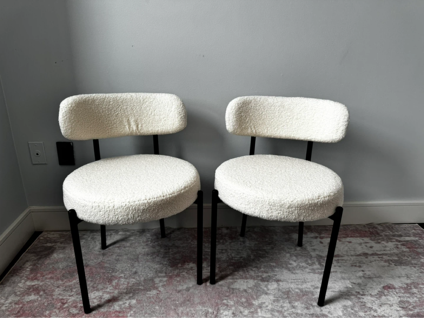 Two Cream Boucle Chairs with Black Metal Frames - photo 2