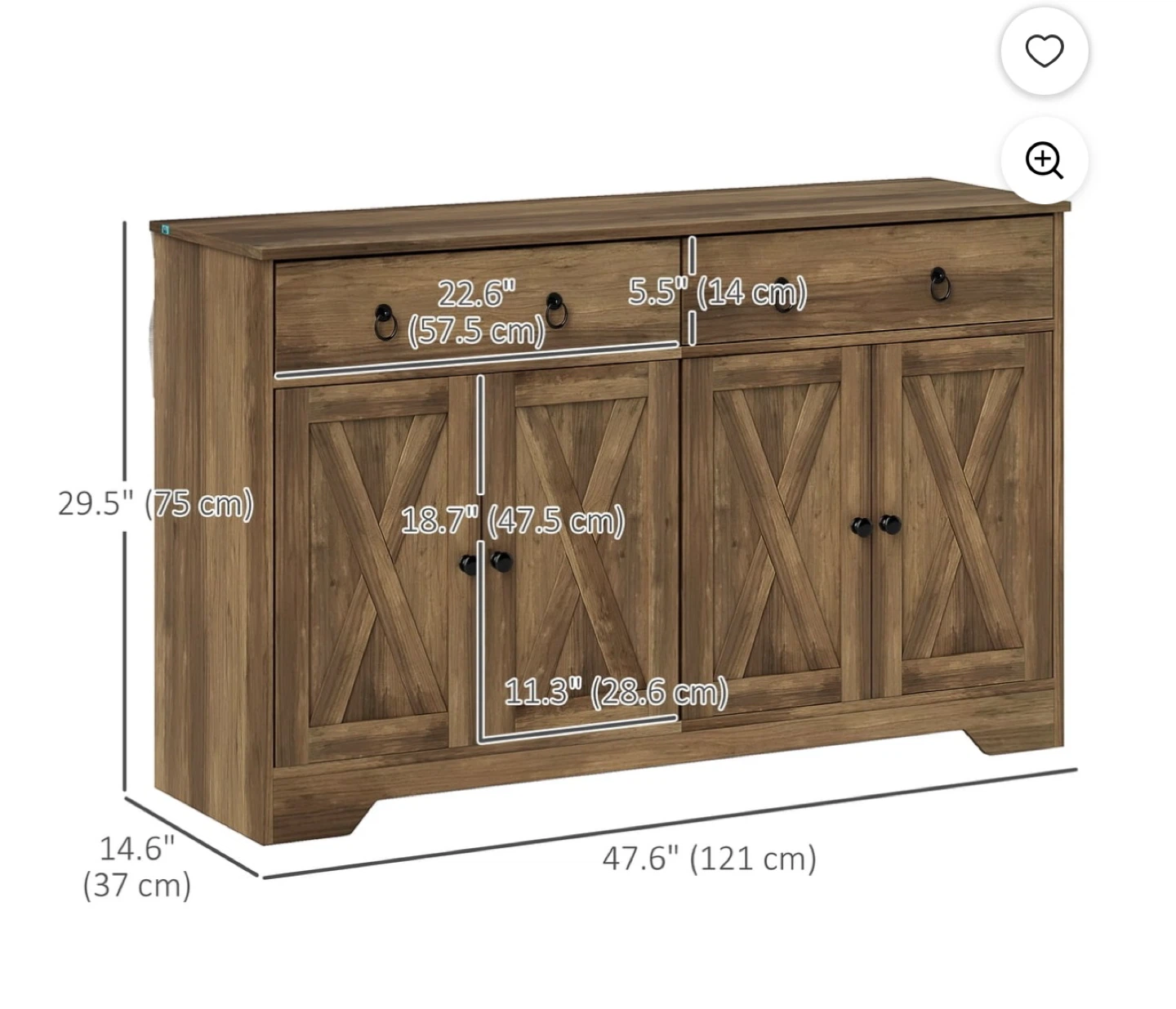 Rustic Wood Buffet Sideboard with Storage - photo 2
