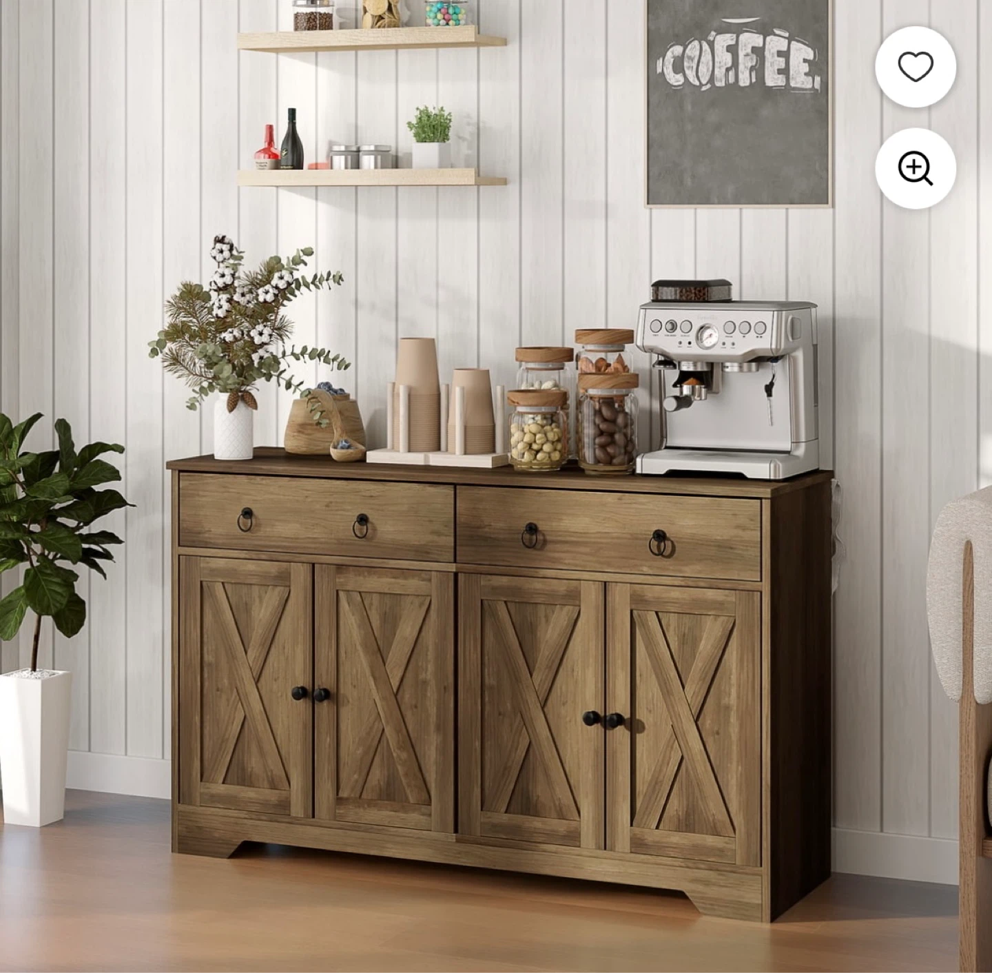 Rustic Wood Buffet Sideboard with Storage