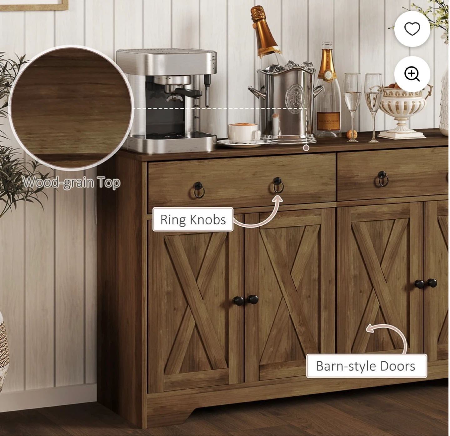 Rustic Wood Buffet Sideboard with Storage - photo 5