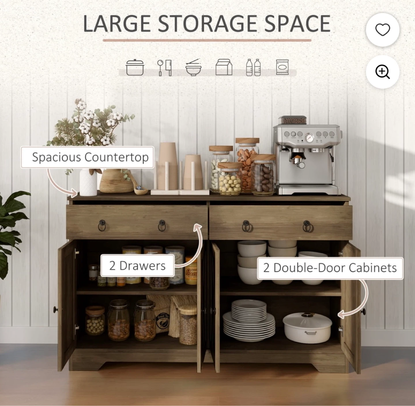 Rustic Wood Buffet Sideboard with Storage - photo 3