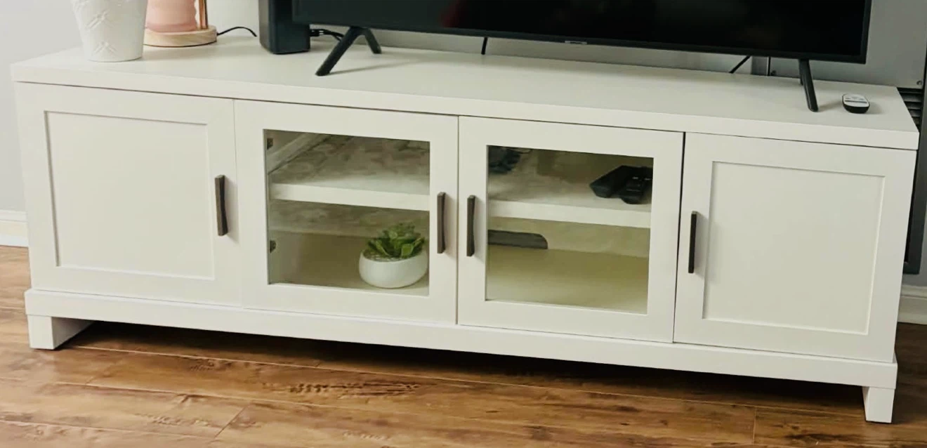 White TV Media Console with Glass Doors from LEON’S