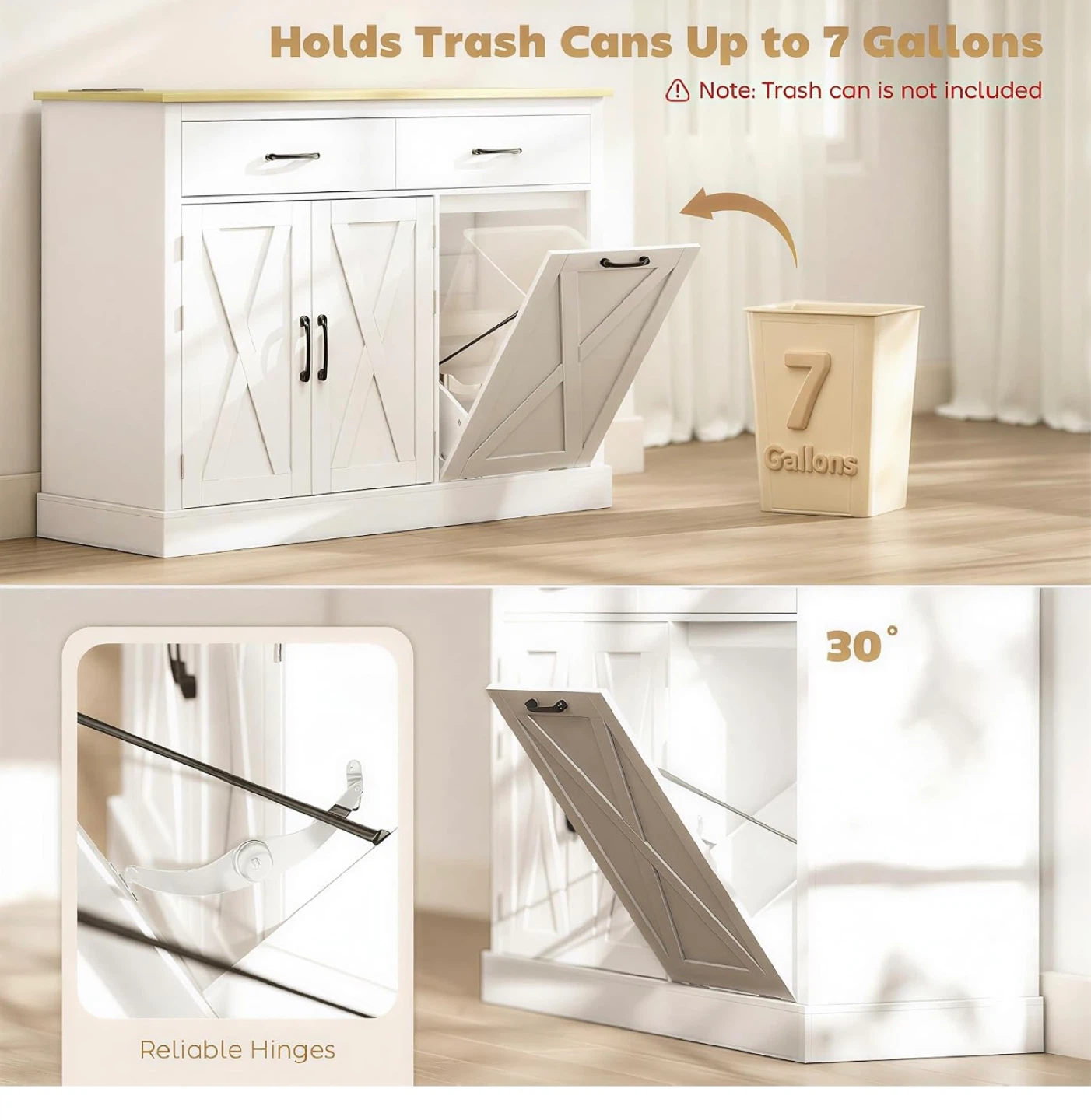 NEW! HOMCOM Farmhouse Trash Cabinet with Charging Station - photo 3