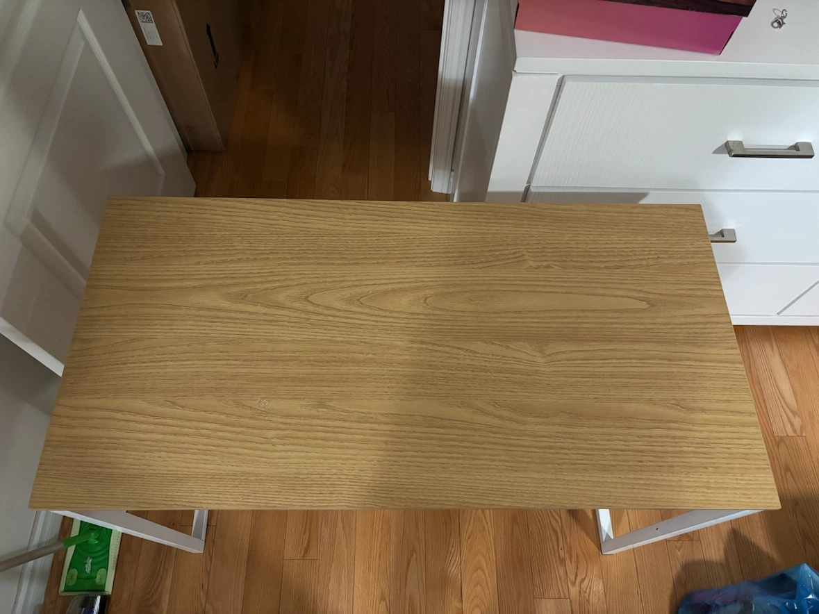 Minimalist Oak Wood Desk with White Metal Frame