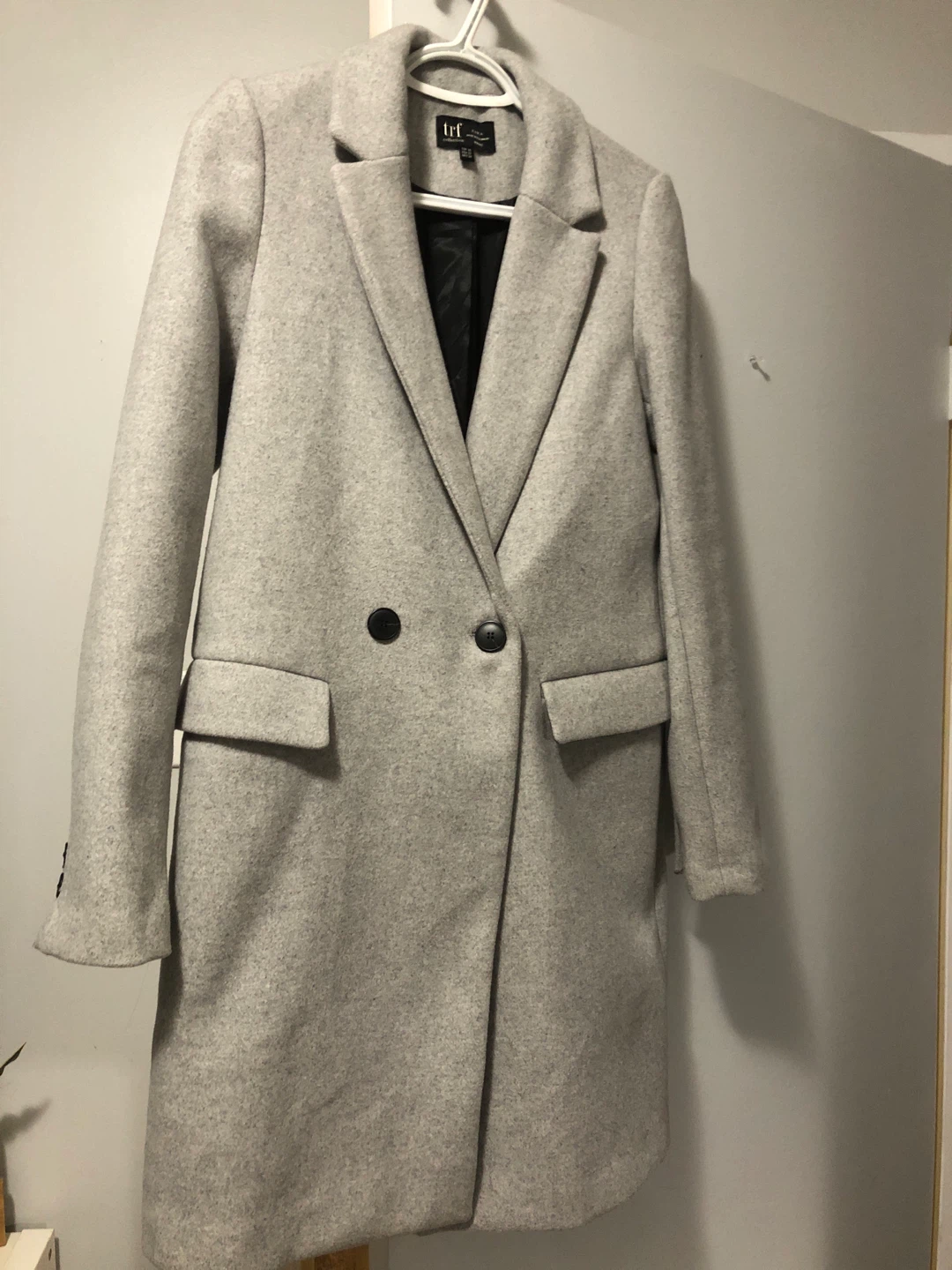 Zara TRF Grey Double-Breasted Coat Size XS