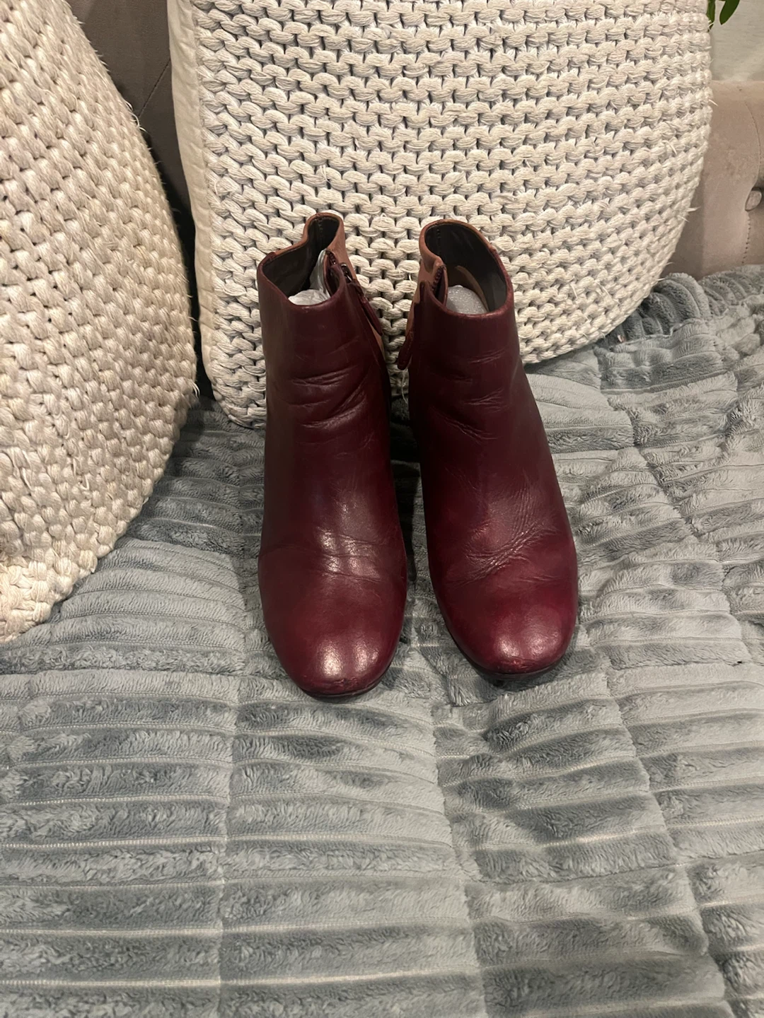Tory Burch Two-Tone Burgundy and Tan Leather Ankle Boots - photo 2