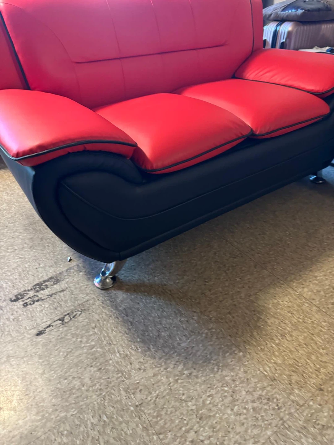 Red and Black Faux Leather Sofa - photo 2