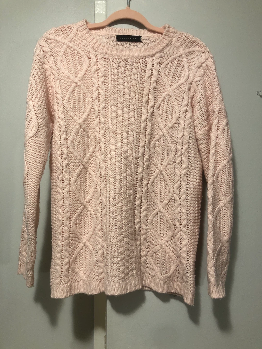 Suzy Shier Pale Pink Cable Knit Sweater