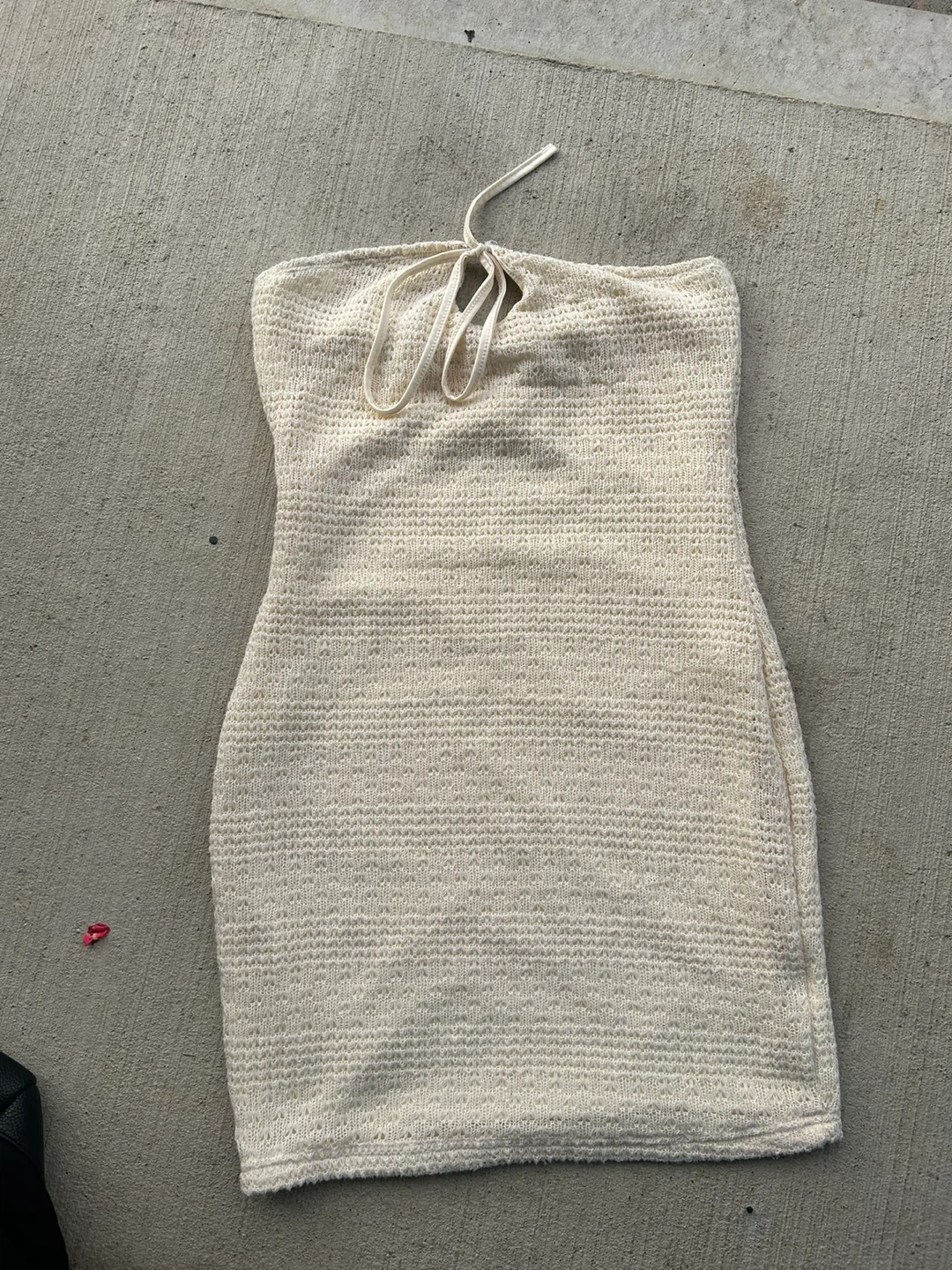 Cream Knit Halter Mini Dress
