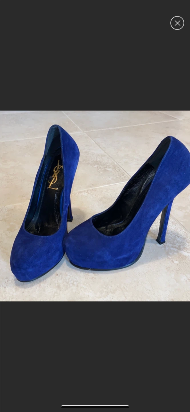 Yves Saint Laurent Royal Blue Suede Heels - photo 2