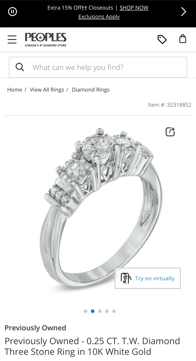 Peoples Jewellers 0.25 CT T.W. Diamond Three Stone Ring - photo 2