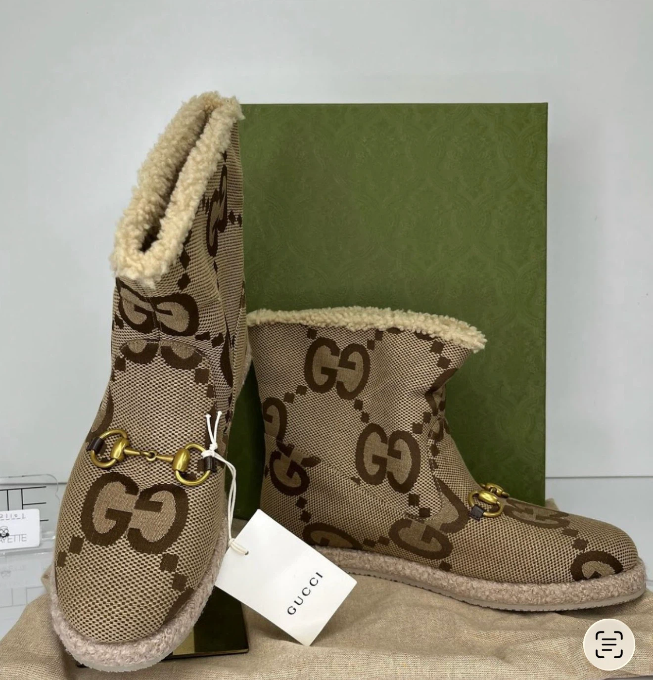Gucci GG Logo Sheepskin Ankle Boots