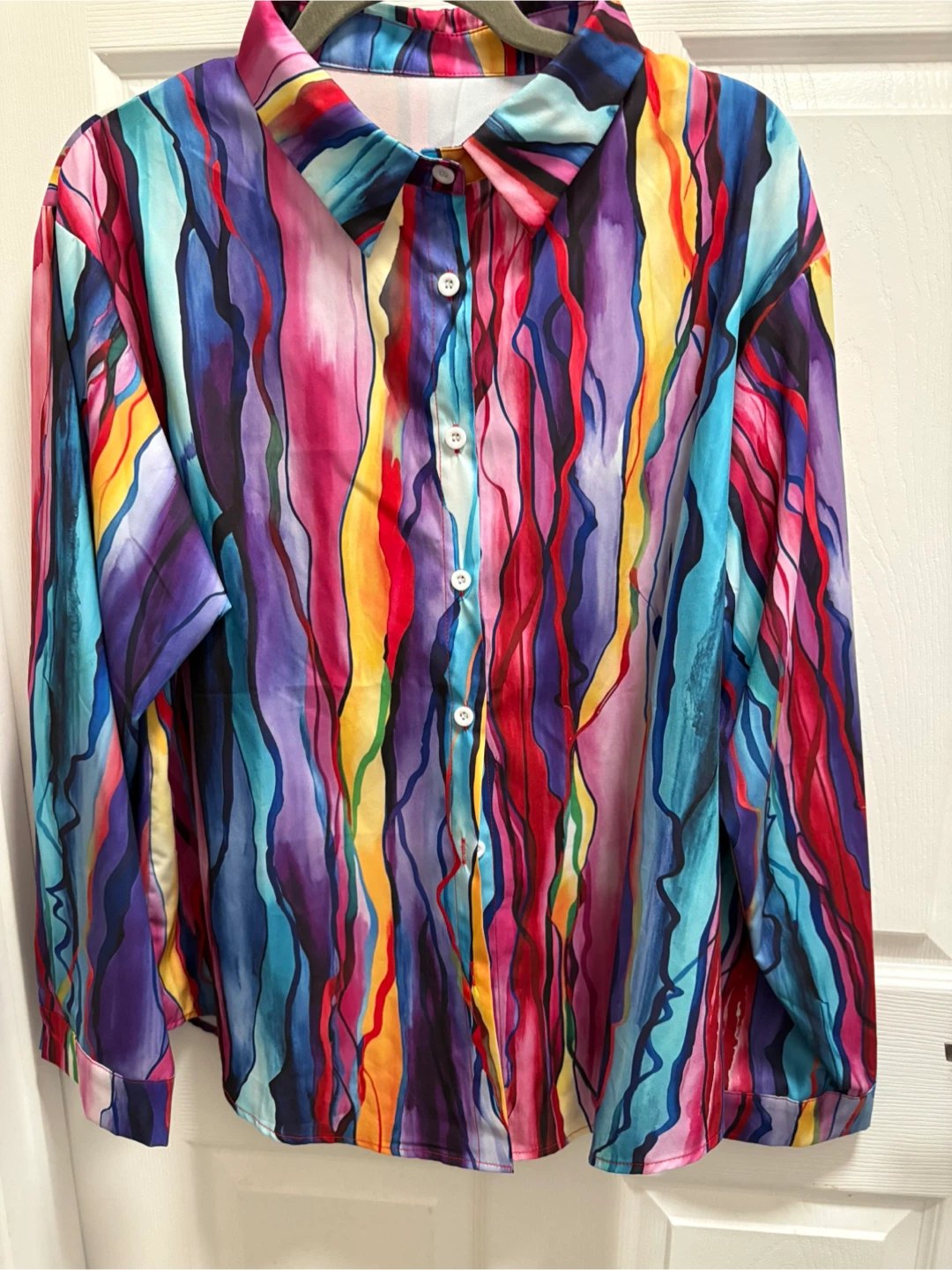 Abstract Print Long Sleeve Button Down Shirt - photo 2