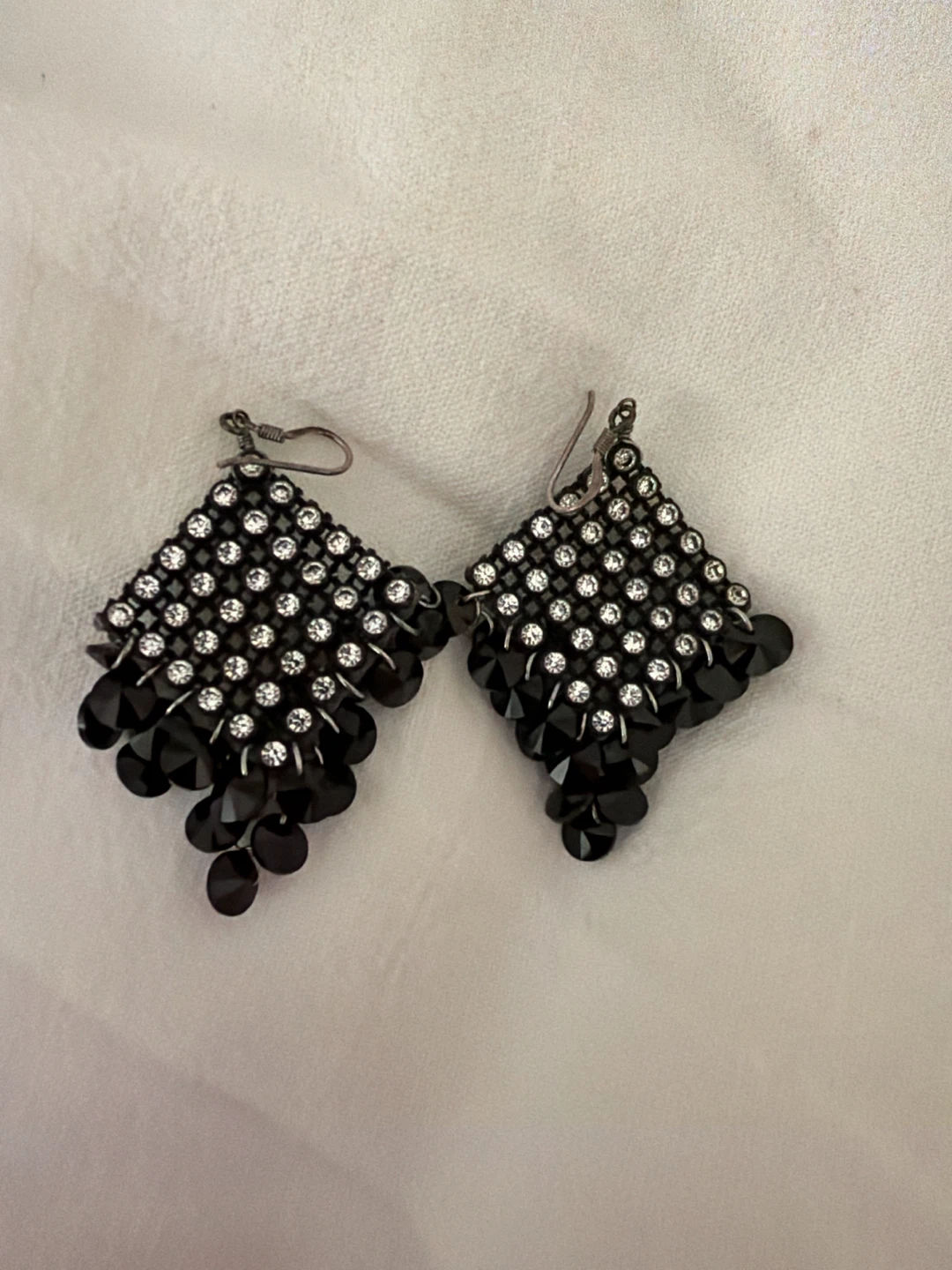 Black and Rhinestone Dangle Earrings
