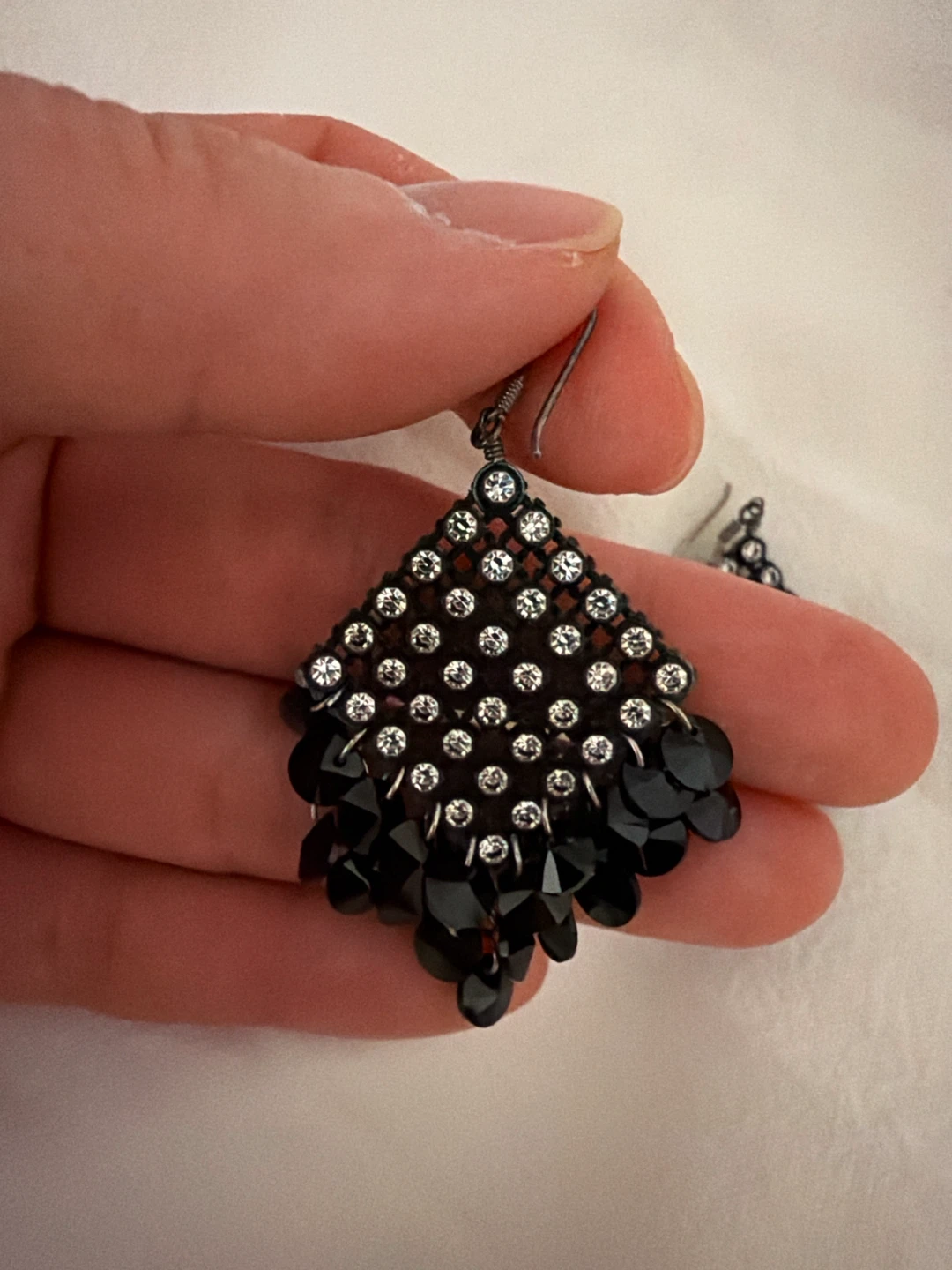 Black and Rhinestone Dangle Earrings - photo 2