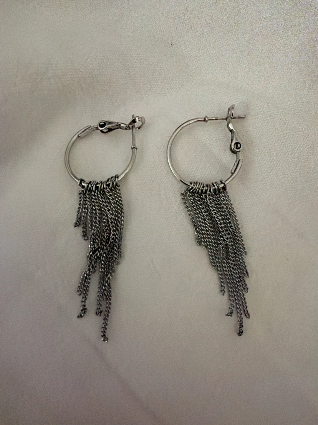 Silver-tone chain fringe hoop earrings