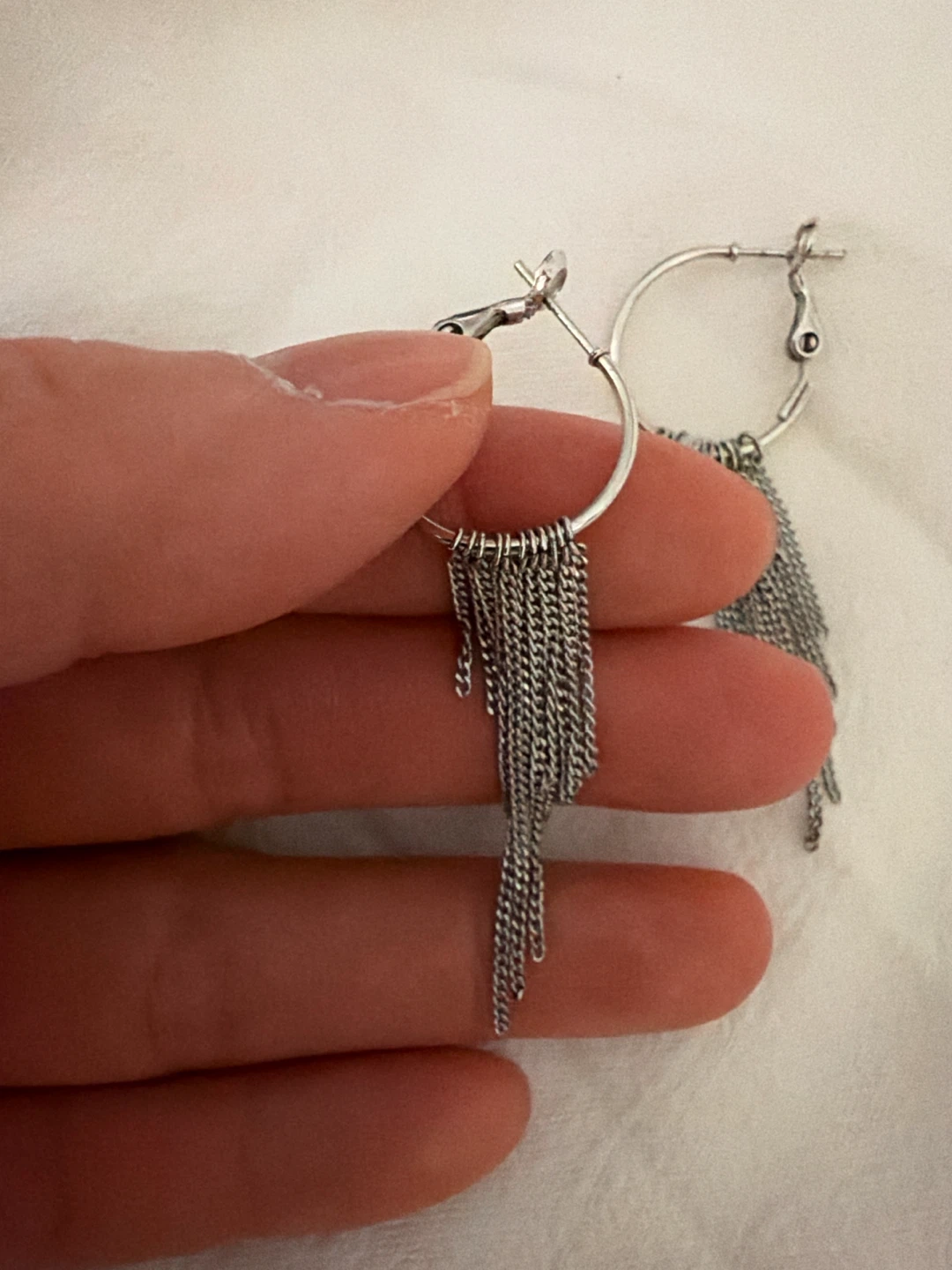 Silver-tone chain fringe hoop earrings - photo 2