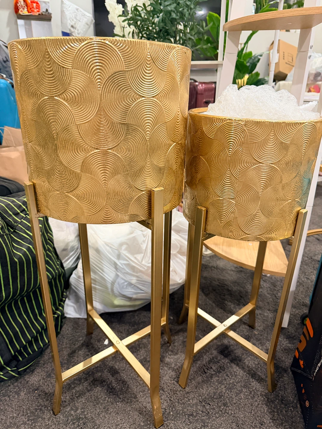 Set of Two Gold Metal Plant Stands