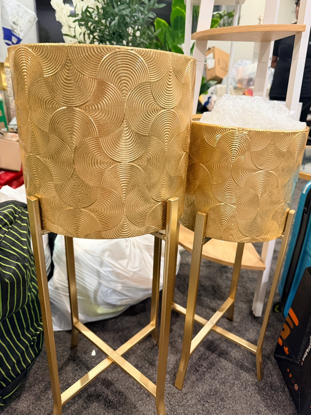 Set of Two Gold Metal Plant Stands - photo 2