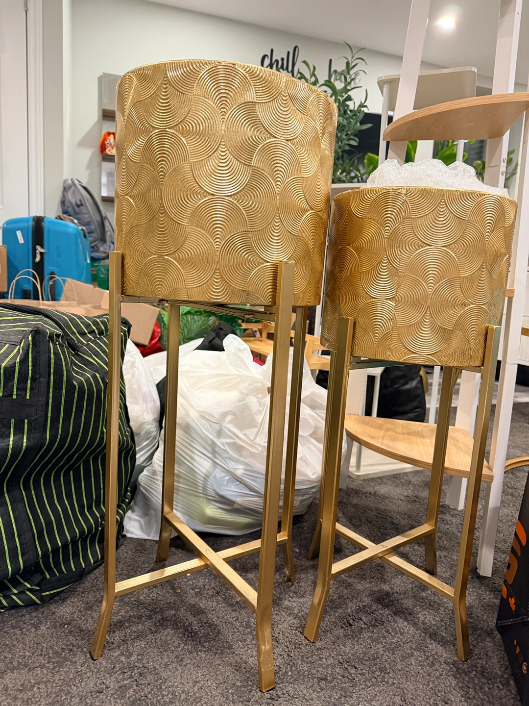 Set of Two Gold Metal Plant Stands - photo 3