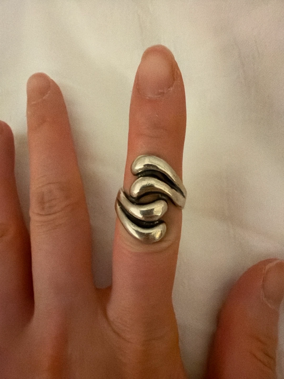 Silver-Tone Abstract Wave Ring