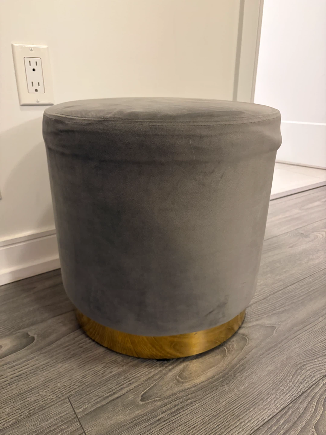 Structube Grey Velvet Ottoman with Gold Base