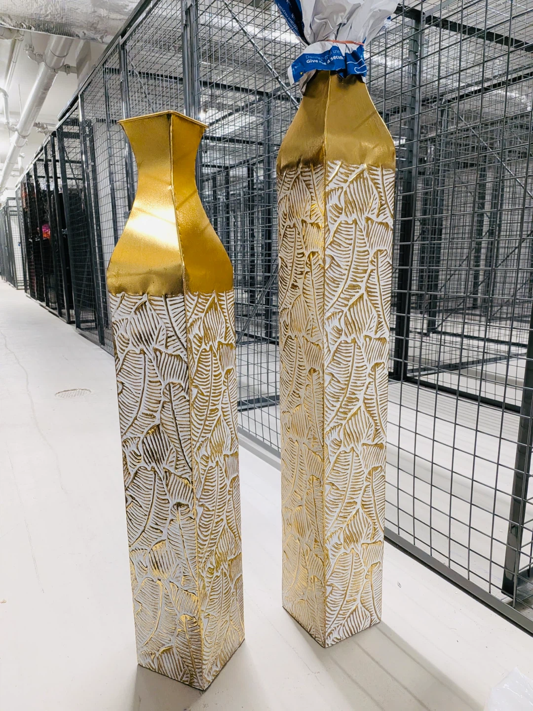 Set of Two Tall Metal Vases