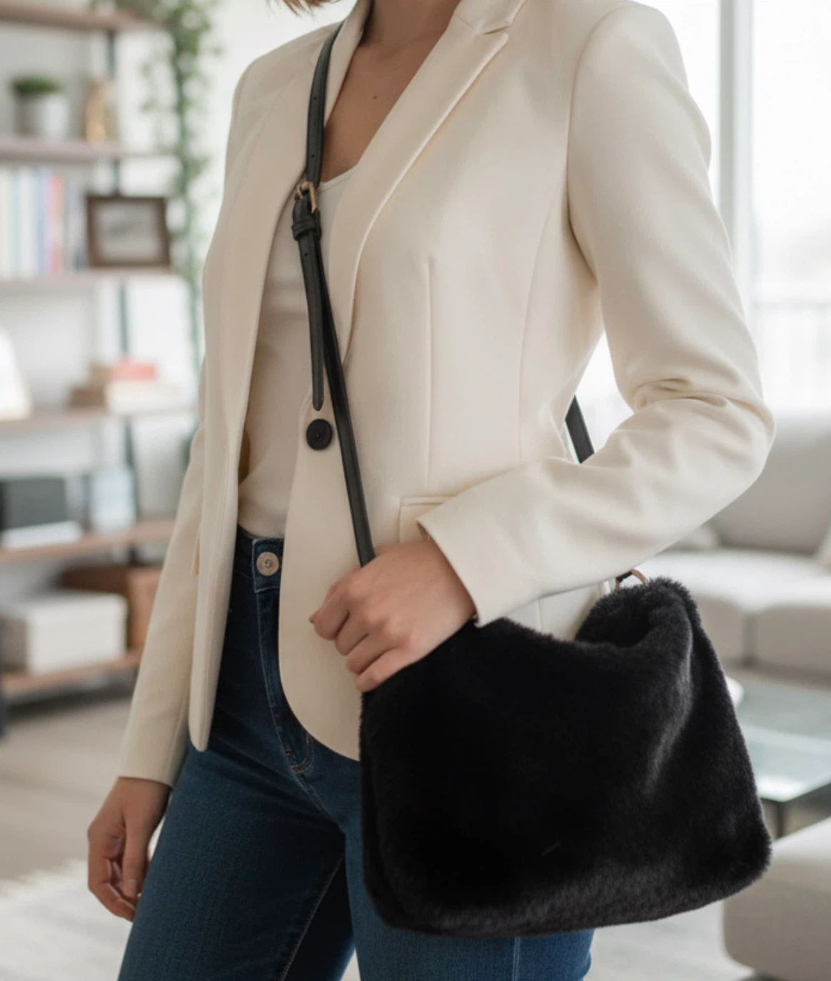 Black Faux Fur Crossbody Bag