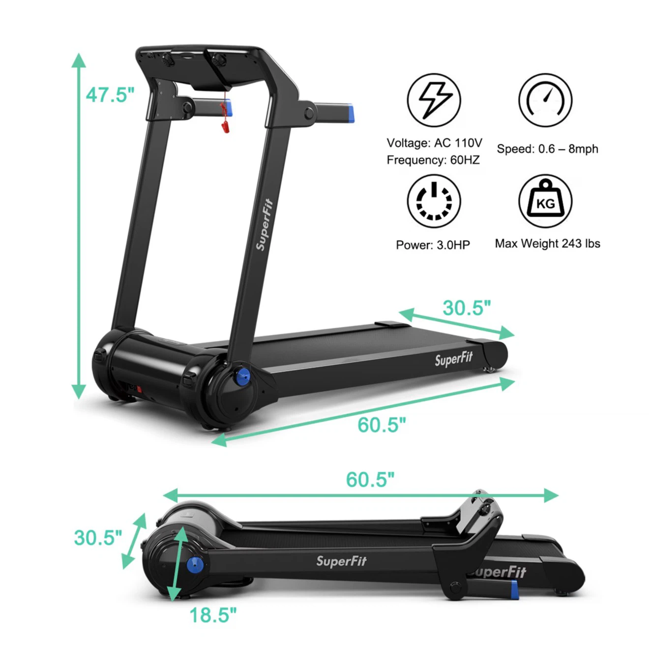 SuperFit 3.0HP Electric Treadmill - photo 2