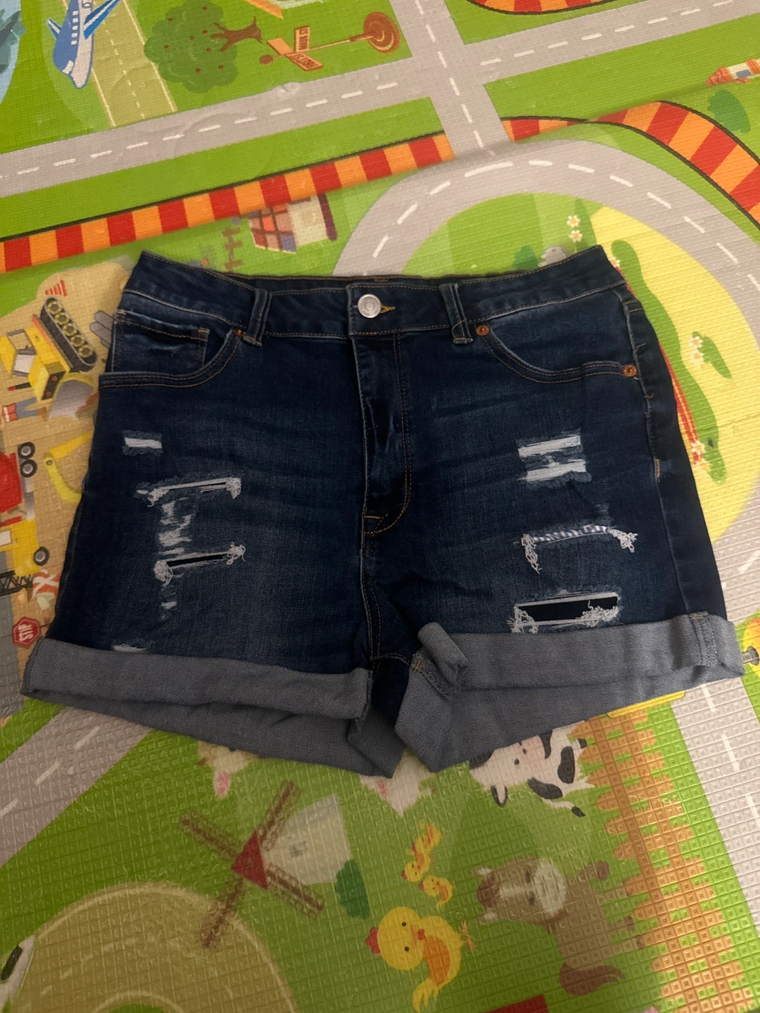 Wax Jean Dark Wash Distressed Denim Shorts