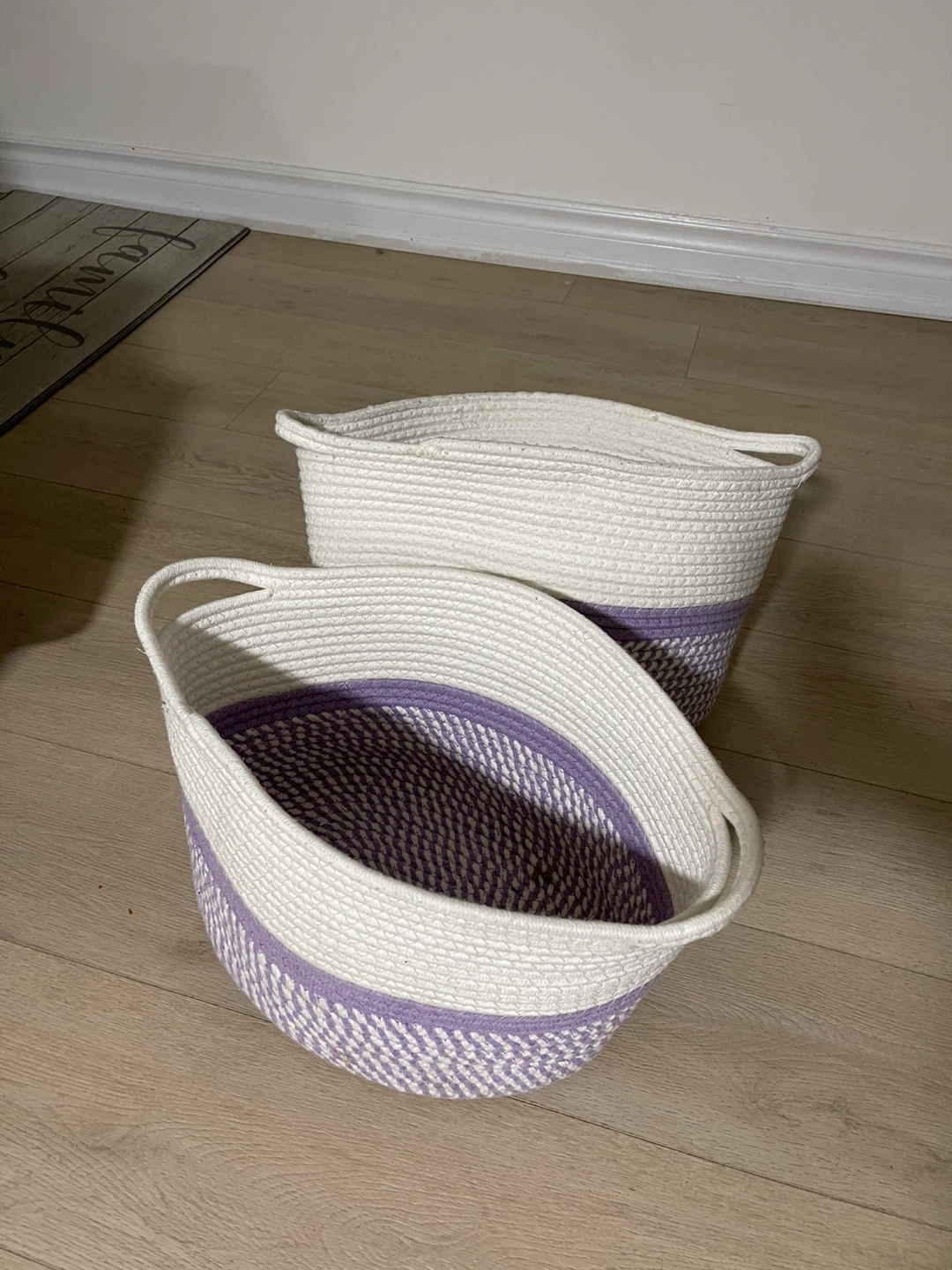 Set of Two Woven Cotton Rope Baskets
