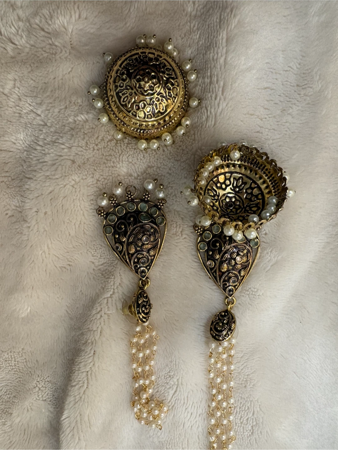 Gold-tone Jhumka Earrings with Faux Pearls