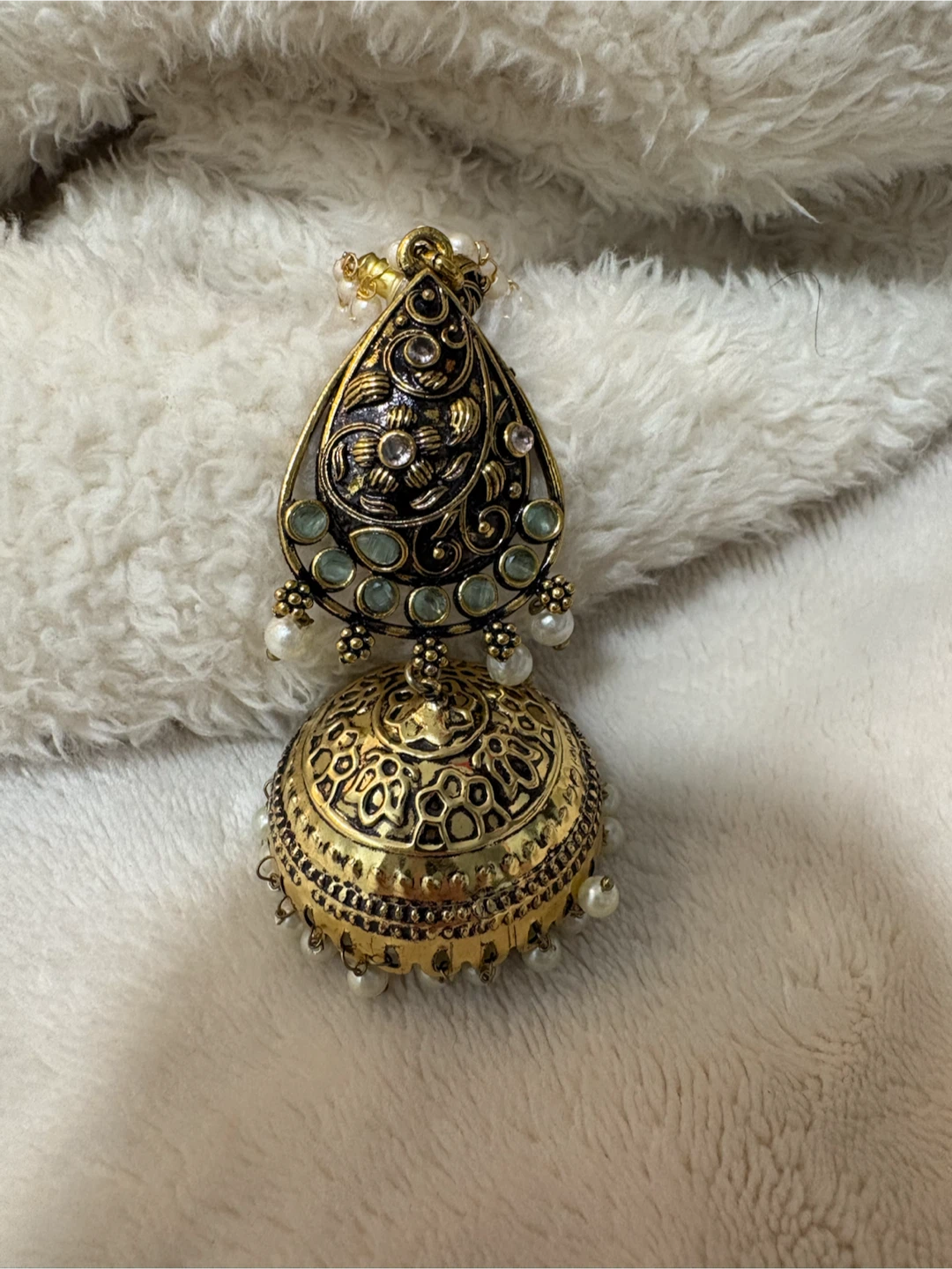 Gold-tone Jhumka Earrings with Faux Pearls - photo 2