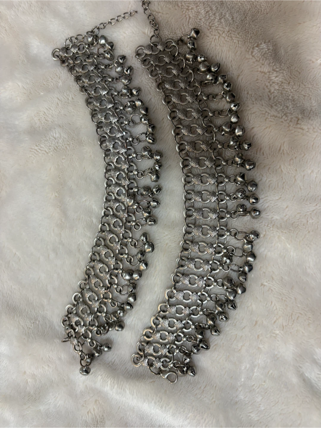 Silver-Tone Anklets with Bells
