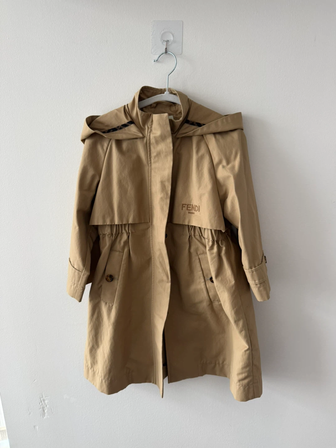 Fendi Kids Beige Hooded Trench Coat