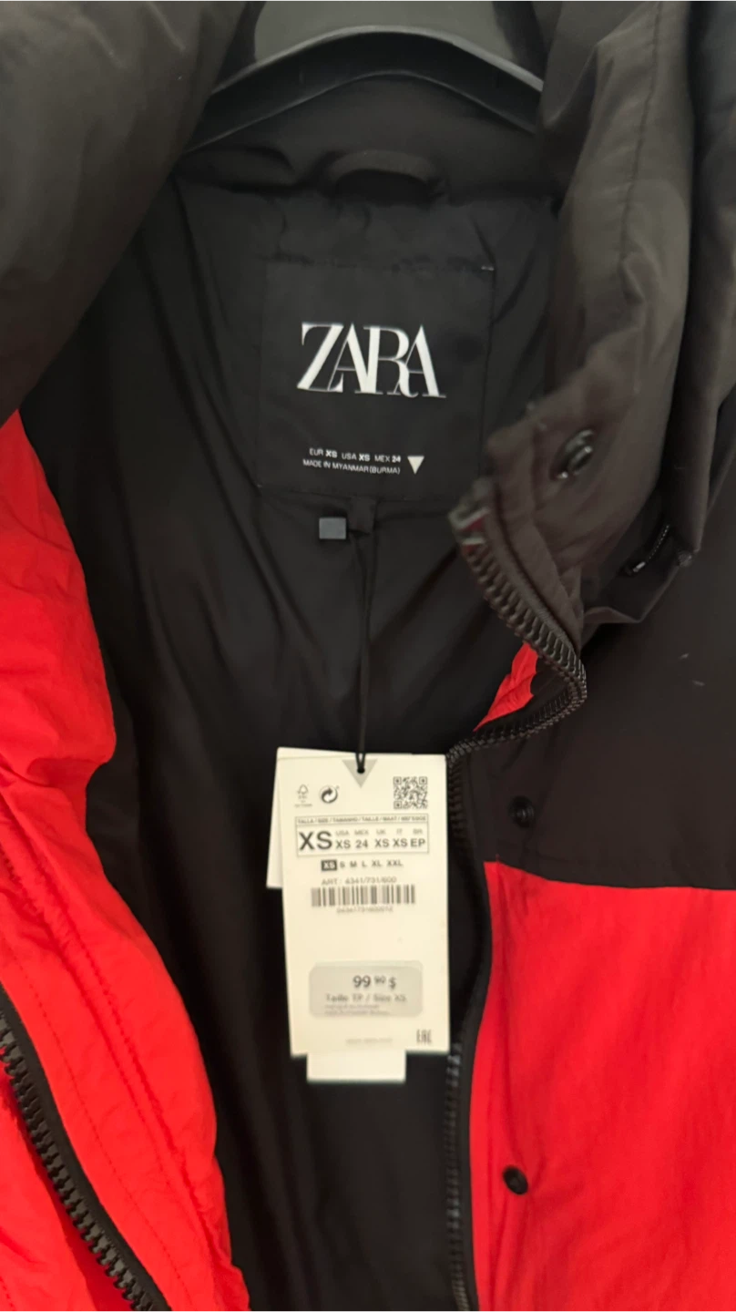 New Zara Puffer Jacket Red and Black - photo 2