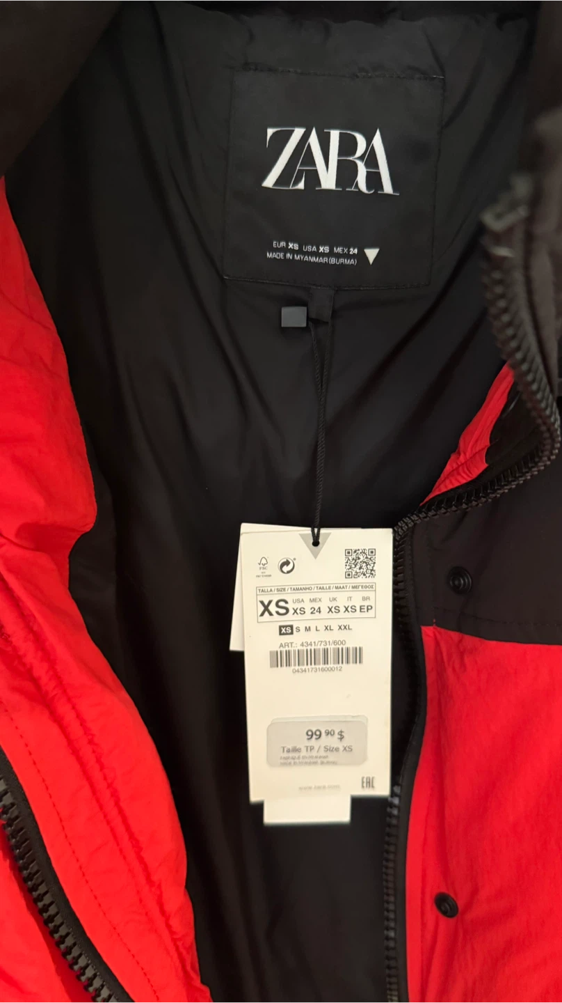 New Zara Puffer Jacket Red and Black - photo 3