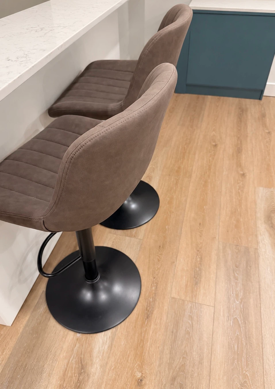 Two Taupe Upholstered Bar Stools – $150 for Both