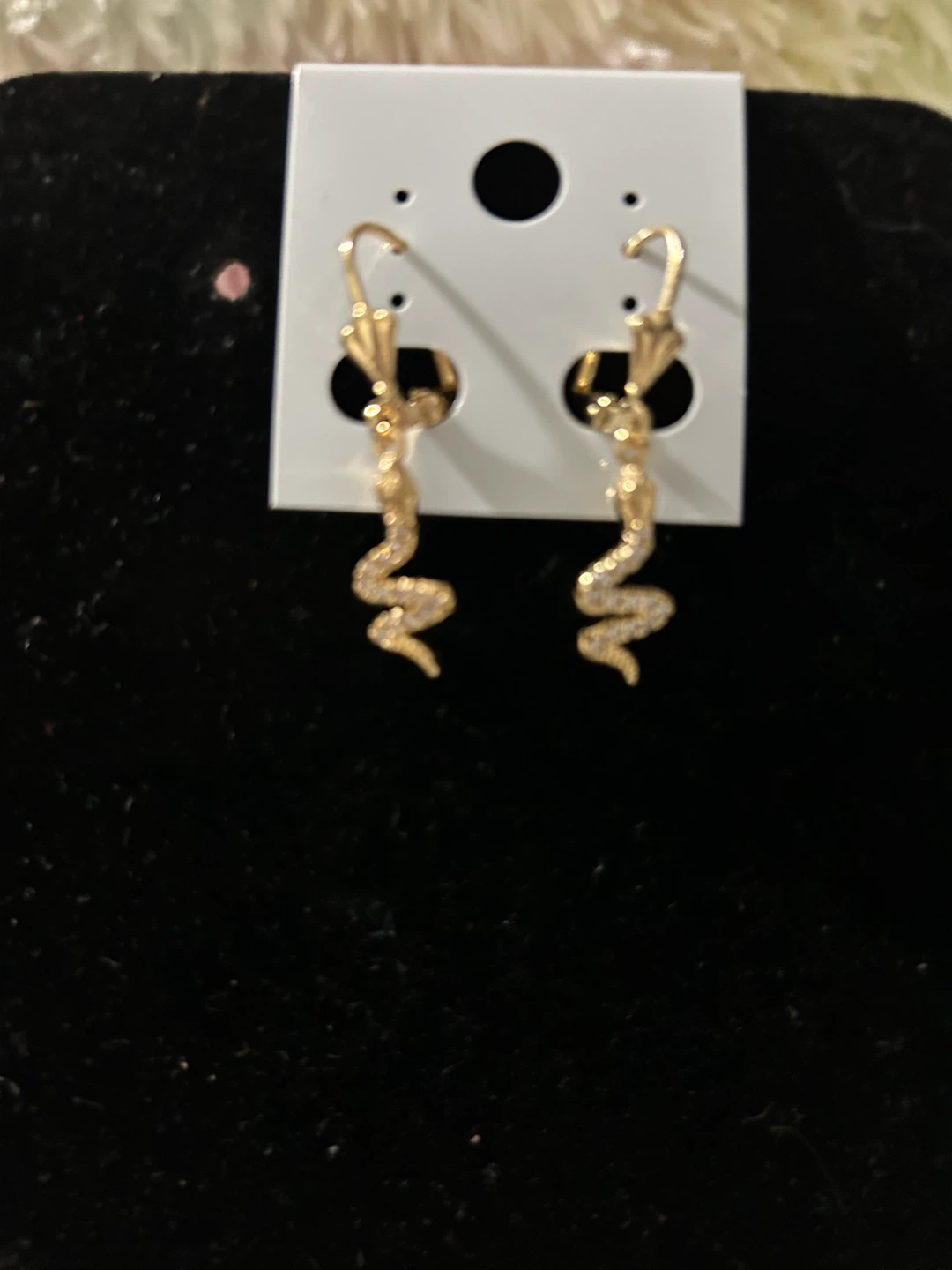 Gold Tone Snake Earrings with Crystals