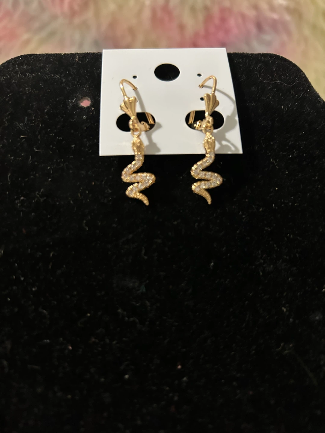 Gold Tone Snake Earrings with Crystals - photo 2
