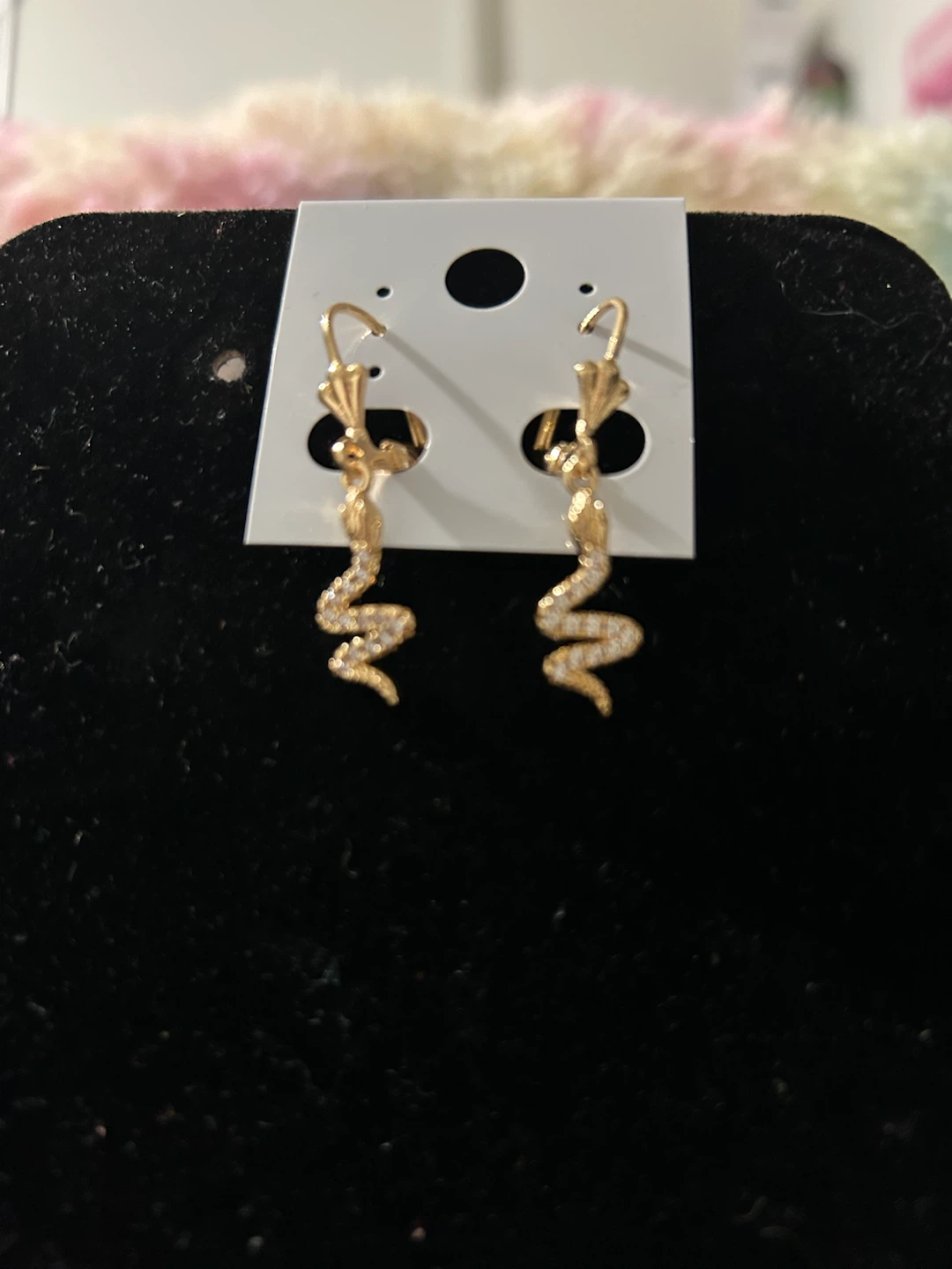 Gold Tone Snake Earrings with Crystals - photo 3