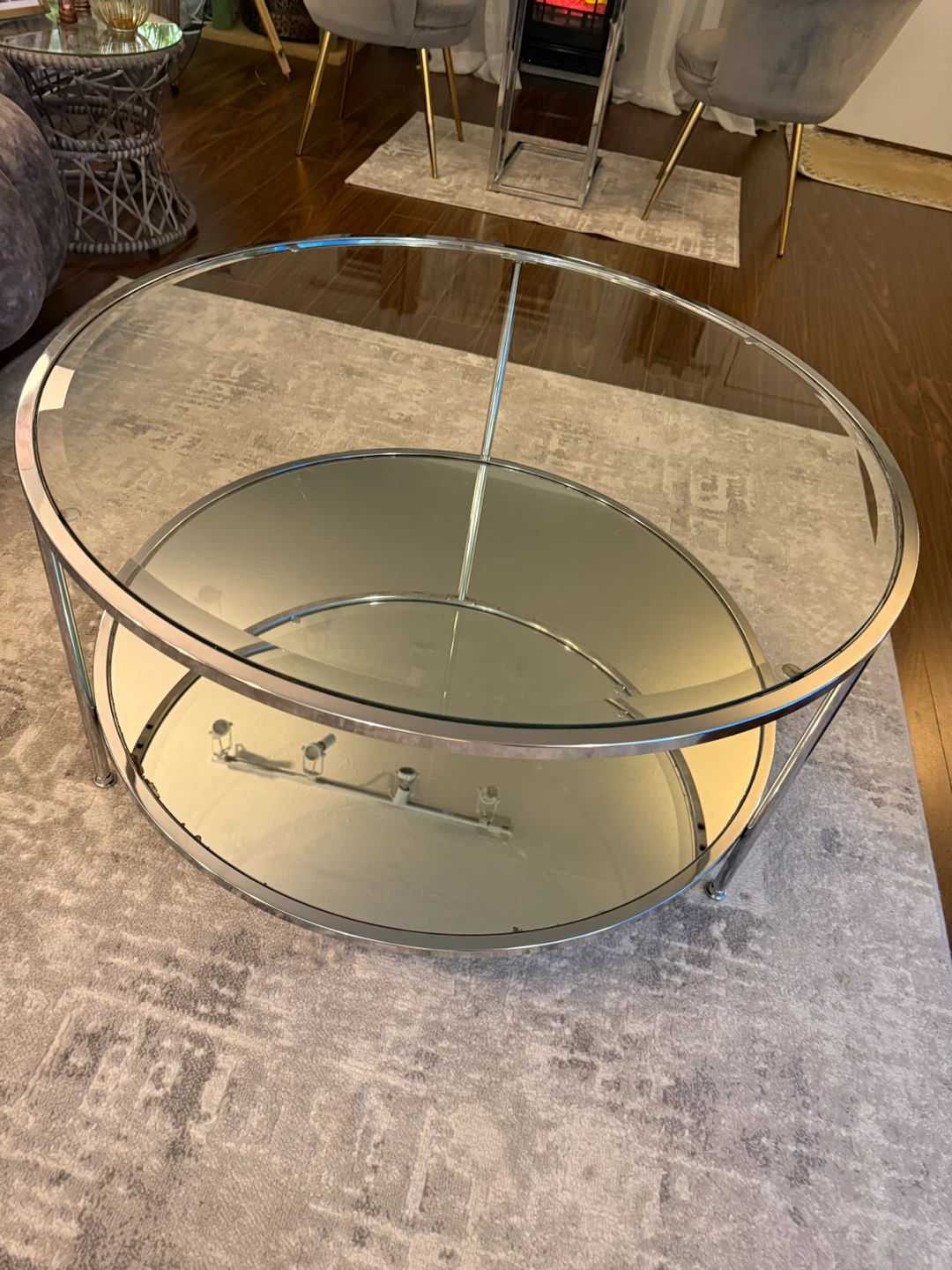 Round Chrome and Glass Coffee Table