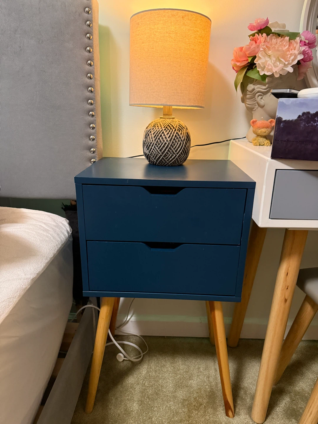 Blue Mid-Century Style Bedside Table - photo 2