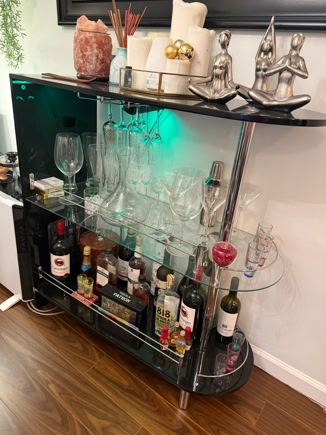 Modern Glass and Black Metal Bar Console