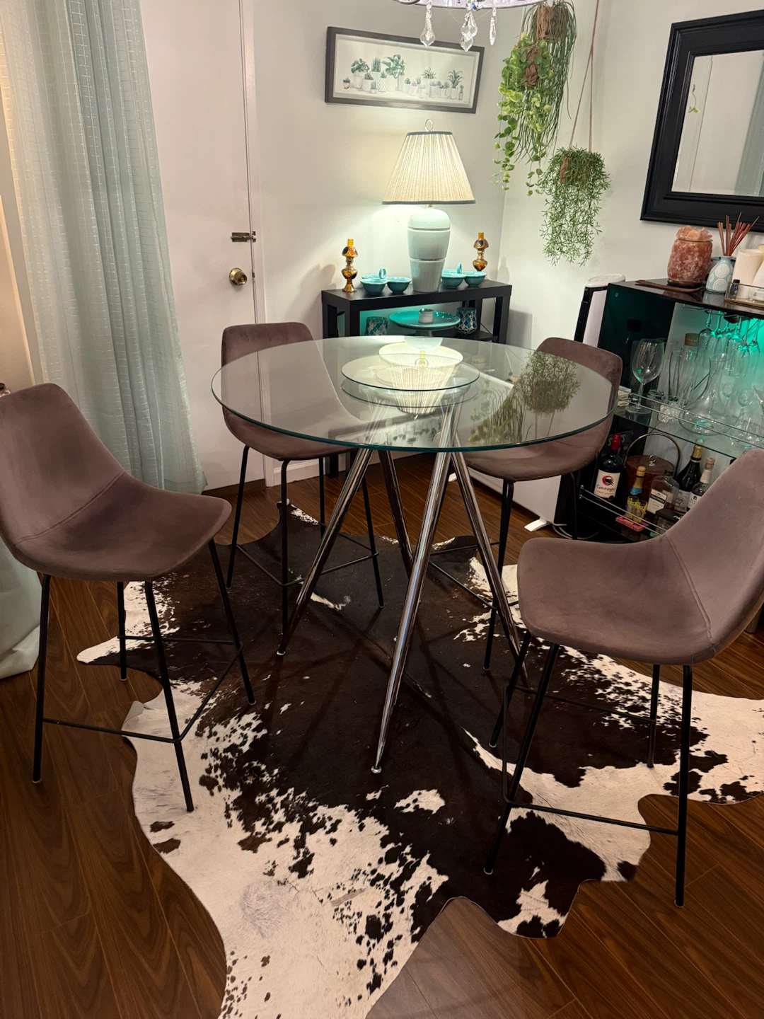 Glass Top Bistro Table with 4 Velvet Bar Stools - photo 2