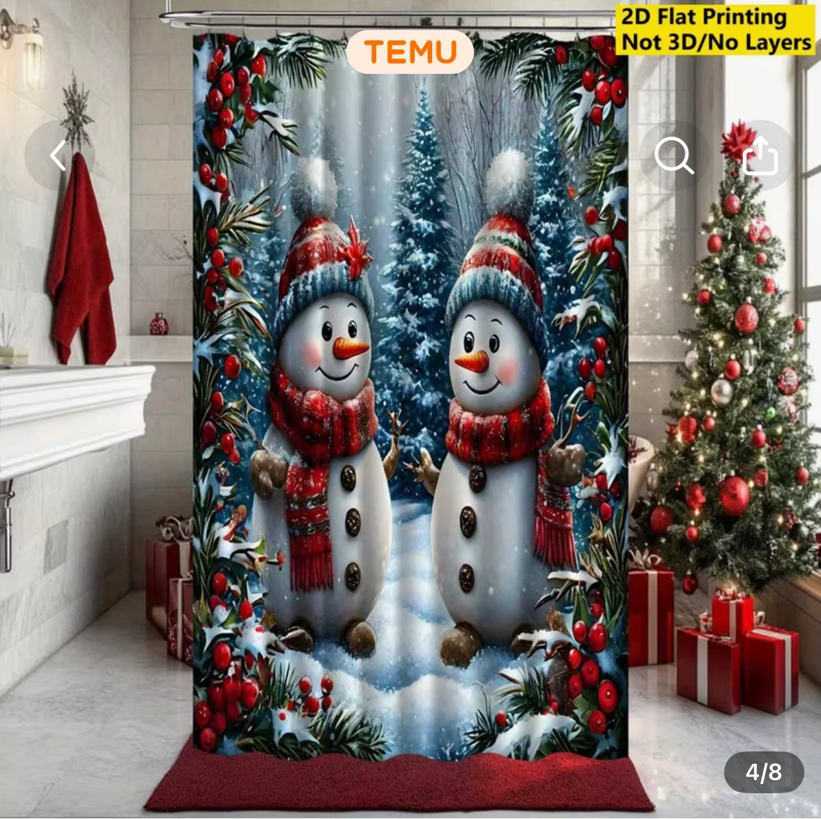 Christmas Snowman Shower STALL Curtain - photo 5